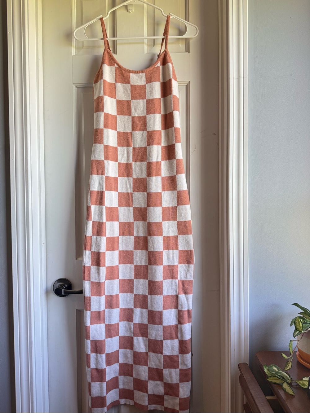 Checkered Dress in Peach and White